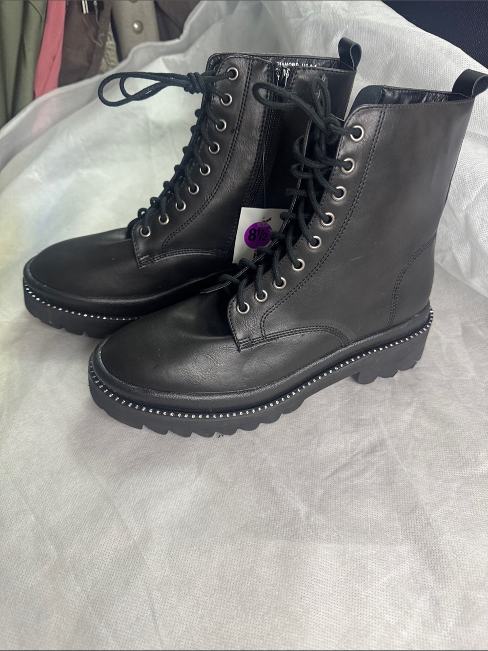 Rock & Candy Black Lace-Up Combat Boots with Studded Welt